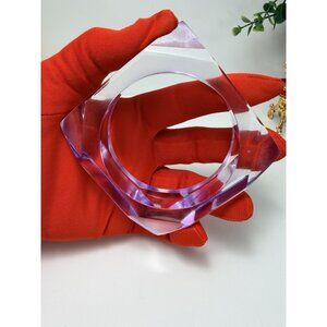 Iconic Retro Mid-Century Purple Traslucent Lucite Wide Statement Bangle Bracelet